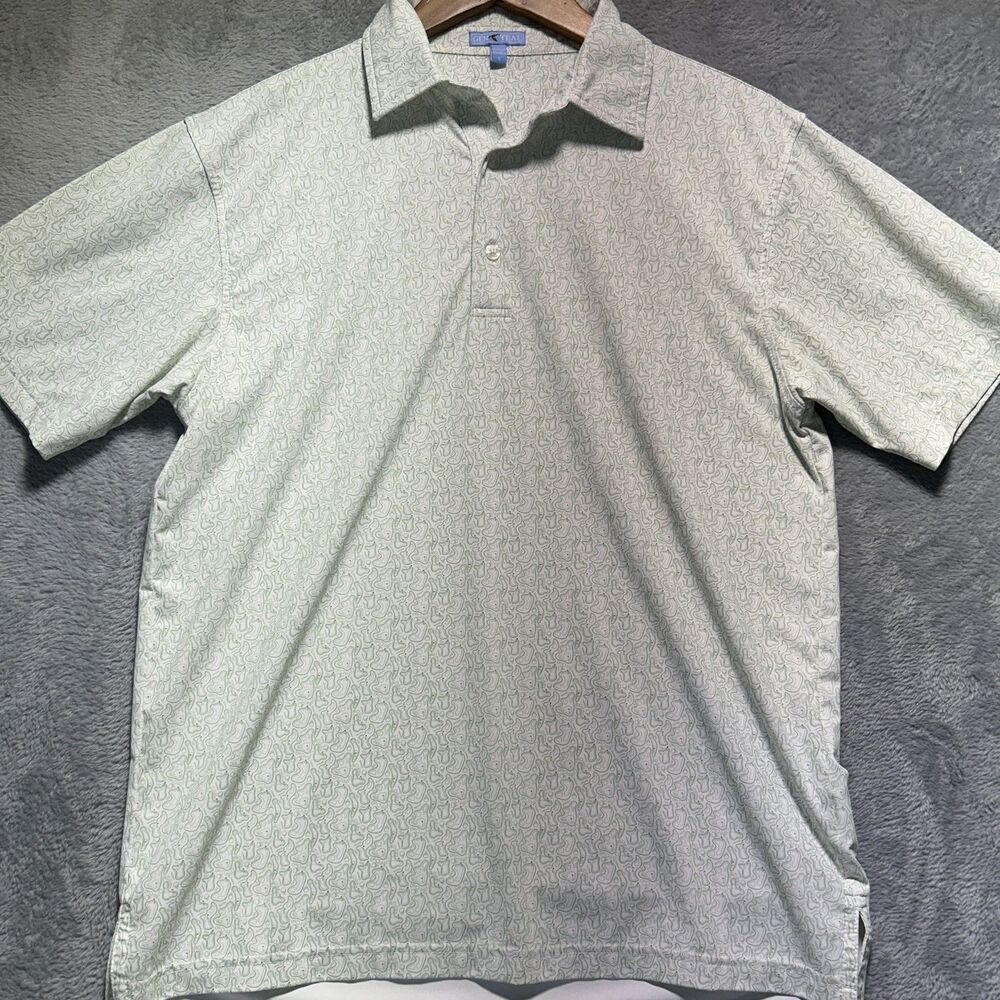 Gen Teal Polo Men Small Short Sleeve Golf Print Polyester Spandex Collared RARE